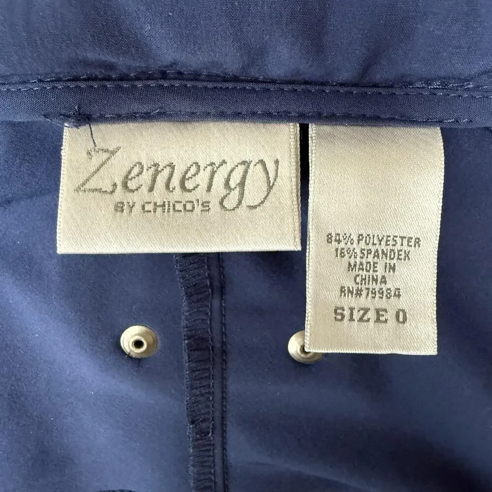 Chico's Zenergy Jacket Womens 0 Small Navy High Neck Stretch Zip Snap Raglan